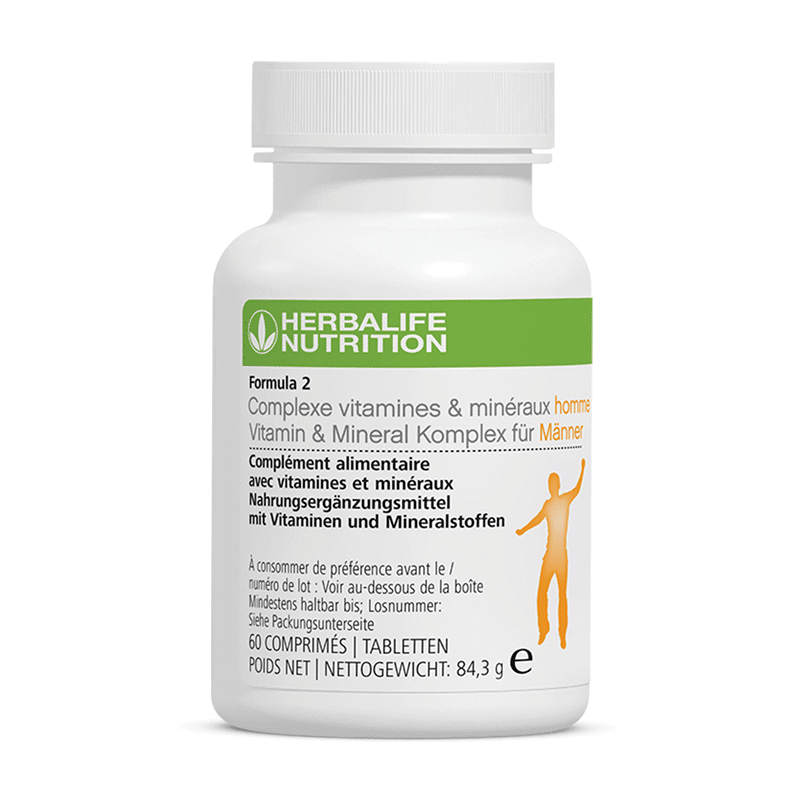 Herbalife Formula 2 Vitamin & Mineral Complex bottle with vitamins for daily health and wellness.
