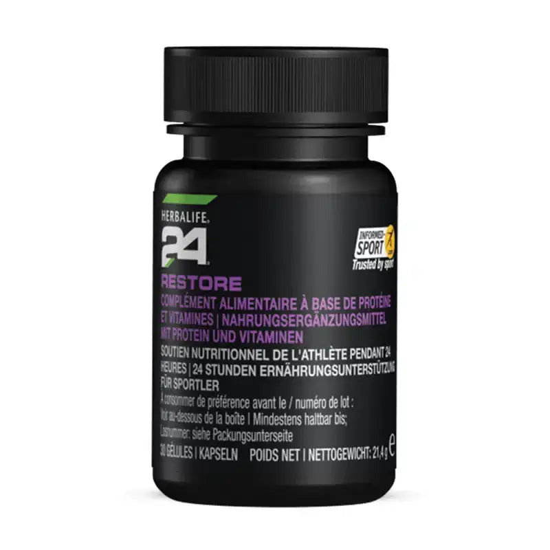 Herbalife H24 Restore nighttime supplement for athlete recovery and optimal nutrition. Supports post-workout replenishment.