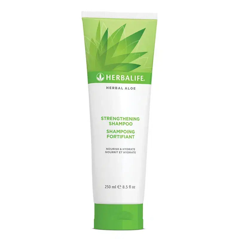 Herbal Aloe Strengthening Shampoo tube with aloe vera design for healthier hair.