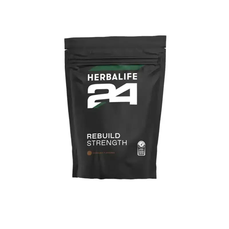 Herbalife H24 ® Rebuild Strength protein recovery drink in black packaging.