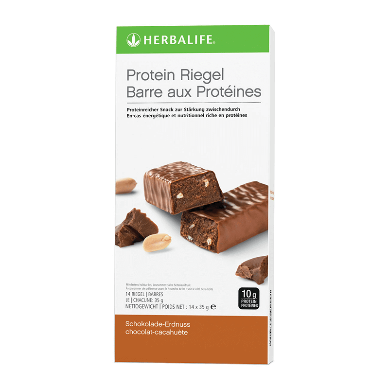 Barretta proteica Herbalife - Snack ricco di proteine con cioccolato e arachidi per la crescita muscolare e una dieta sana.