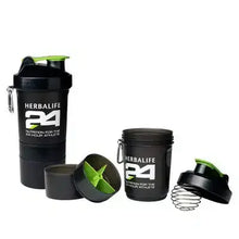 Shaker H24 di Herbalife, caratterizzato da un design elegante e da componenti versatili per miscelare i frullati in movimento.